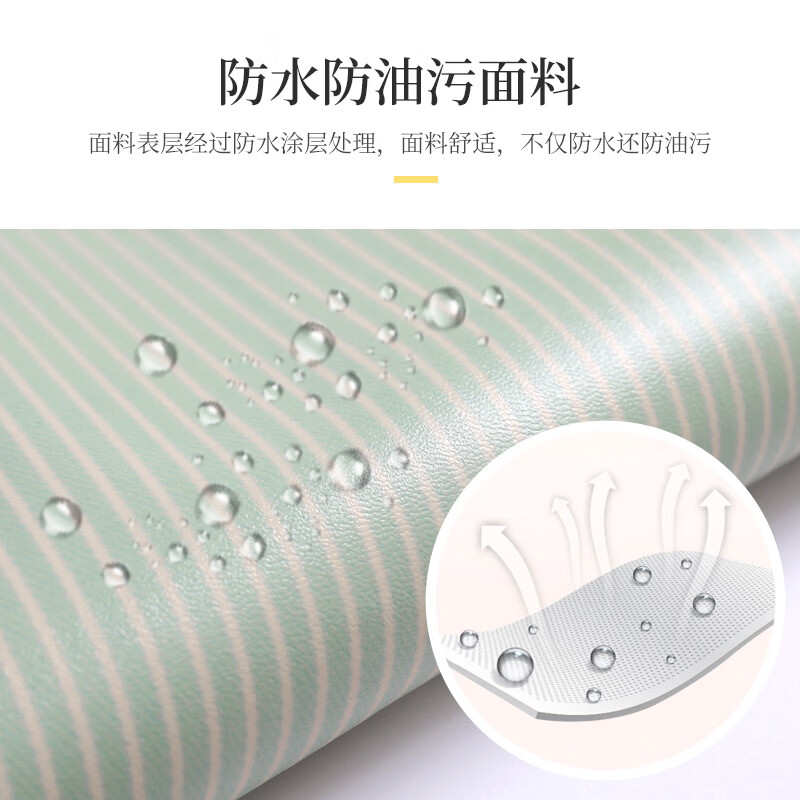 绿之源厨房防水防油污可擦手围裙高档围裙复合围腰透气可放手机做饭专用 条纹果绿色围裙