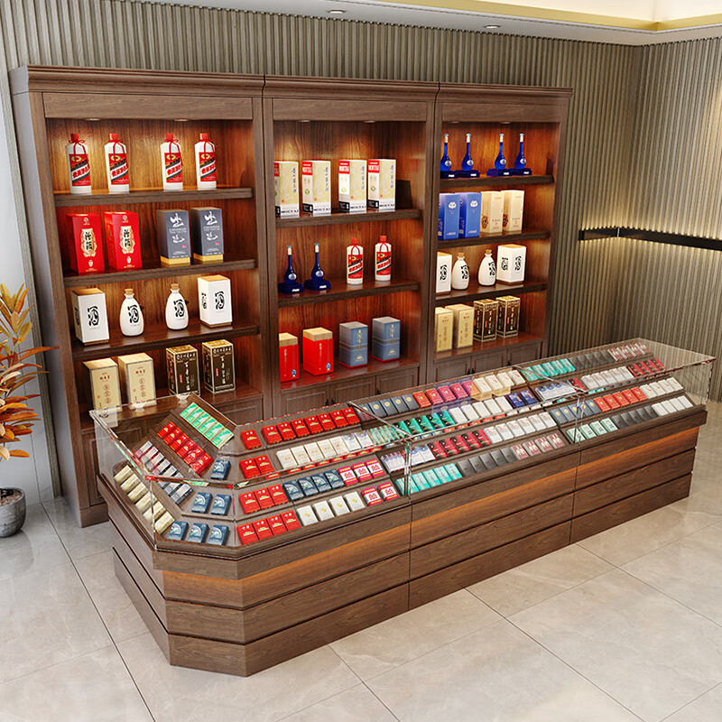 匠韵 展示架实木玻璃烟柜烟酒柜台收银台专卖便利店超市货架 松木原木