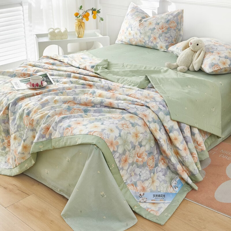 恒源祥被子空调被 A类新疆里外全棉夏被可机洗学生宿舍卧室单双人夏凉被 全棉夏被-蓝语花梦 150cm*200cm【单被】