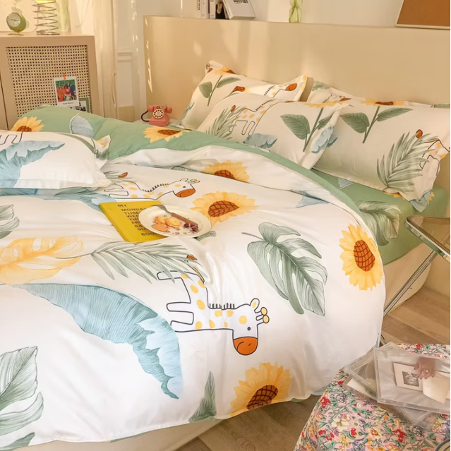 唐纳家纺裸睡级水洗棉四件套亲肤透气床单被套床单款床上用品 水洗棉四件套-阳光小鹿 【柔软舒适 吸湿透气】 1.8m 床单款 （被套200*230cm）