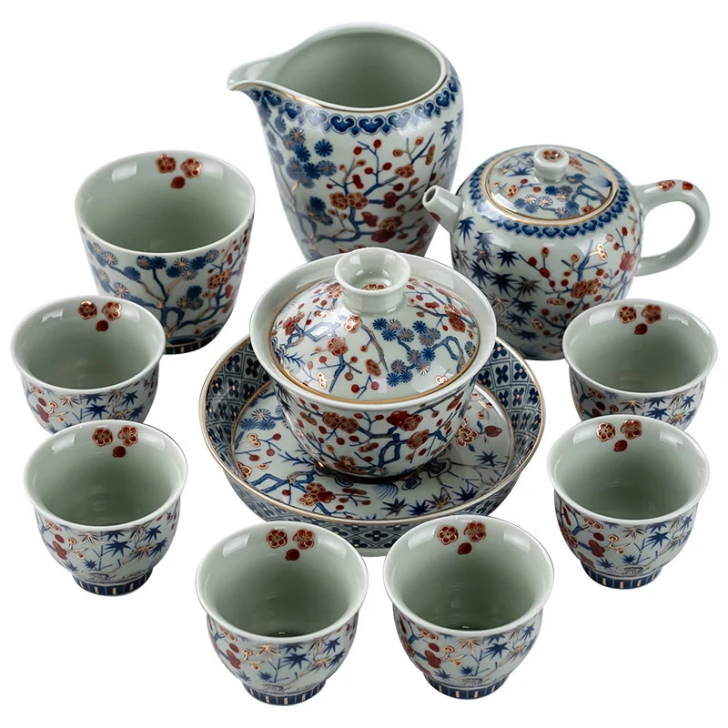 京峰阁 茶具套装 高端轻奢描金茶壶茶杯家用送礼整套高档礼物商务礼品 四季发财茶具套装 7人饮 11件