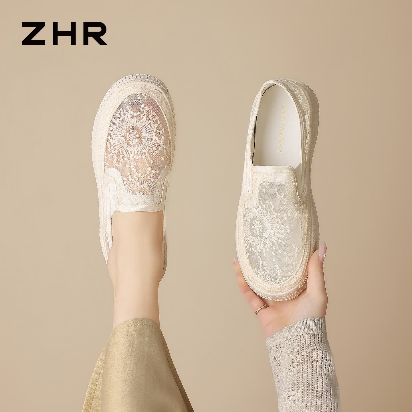 ZHR则则平底渔夫鞋女2026夏季新款网面软底一脚蹬布鞋透气单鞋M686米色36