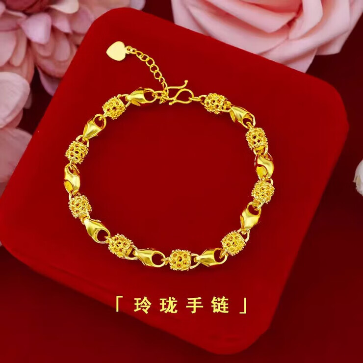 FXKF澳门真金999四叶草手链24K黄金色手镯18k女士款沙金锡金生日礼物  玲珑手链