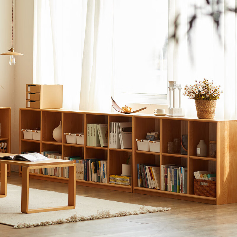 中掌柜盼居书架客厅落地书柜矮柜儿童格子柜自由组合实木电视柜储物榉木 100全实木+进口德国榉木
