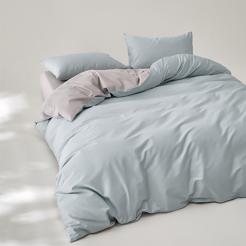 顶柔（DINGROU）净棉柔序贡缎长绒棉拼色纯棉四件套100%全棉床上用品床单被套 爱丽丝蓝 1.8-2.0米床 床单款 （被套220*240cm）