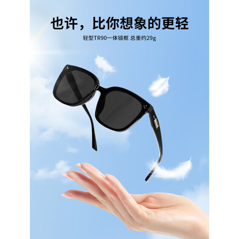 黑段防晒墨镜感2025新款可套眼紫外线大脸偏光加宽显脸小 透绿框黑灰片