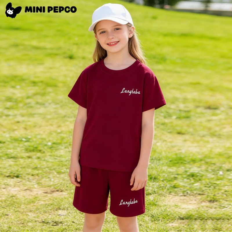 小猪班纳（PEPCO）儿童夏季套装新款华夫短袖两件套运动服男童女童休闲宽松韩系童装 华夫格-米白短袖套装 涤纶 130 建议身高115-125cm