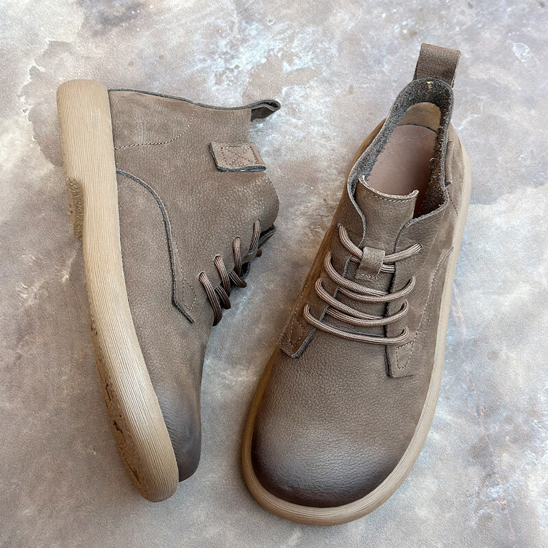 男士马丁靴复古英伦头层透气软皮软底系带短靴子 灰色 42