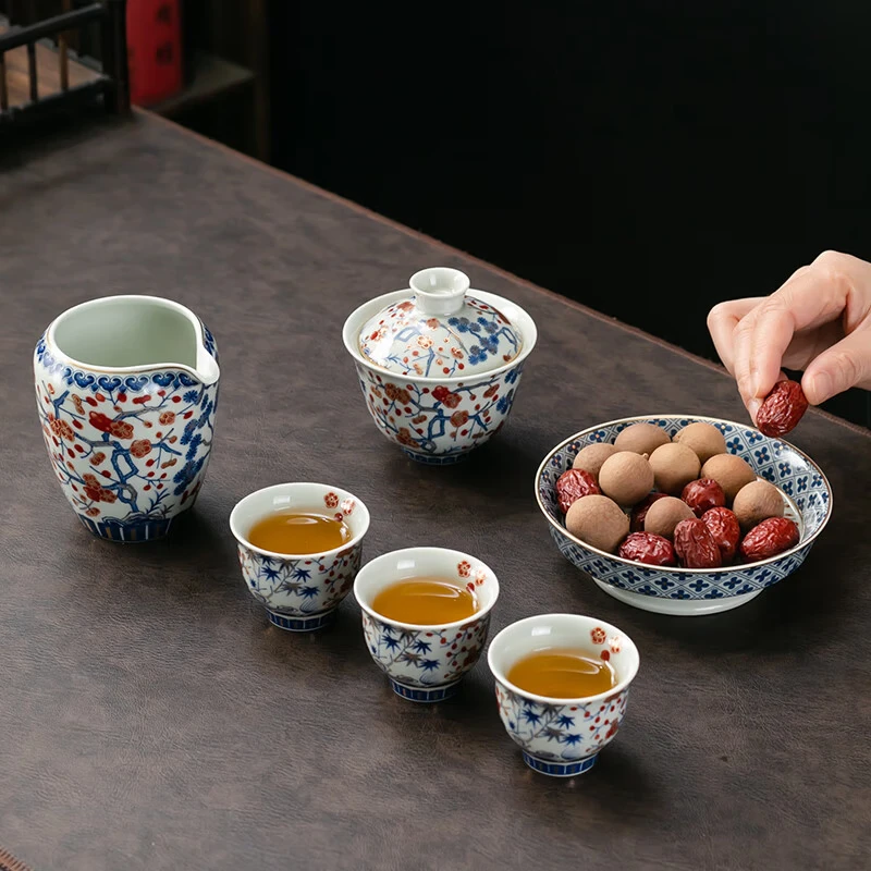 京峰阁 茶具套装 高端轻奢描金茶壶茶杯家用送礼整套高档礼物商务礼品 四季发财茶具套装 7人饮 11件