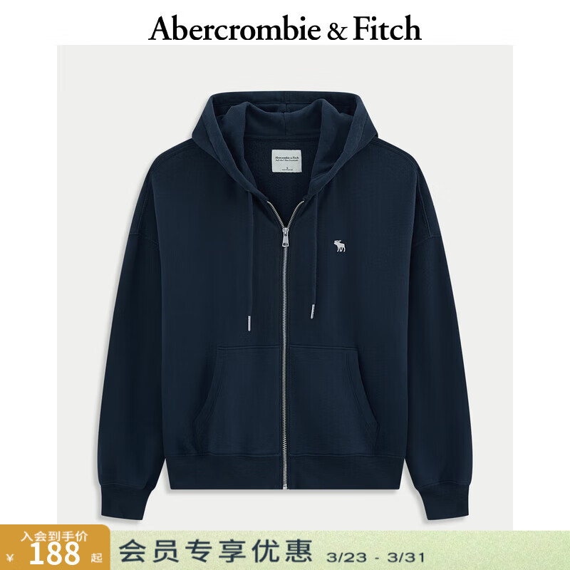 Abercrombie &amp; Fitch【美式复古】经典小麋鹿图案美式抓绒卫衣25秋冬女装152-5417 宝蓝色 XS (160/84A)