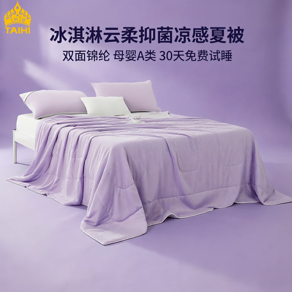泰嗨（TAIHI）凉感锦纶夏被 抑菌薄被 可机洗 被子夏季双人空调被 透气夏凉被子 梦幻紫灰 200*230cm