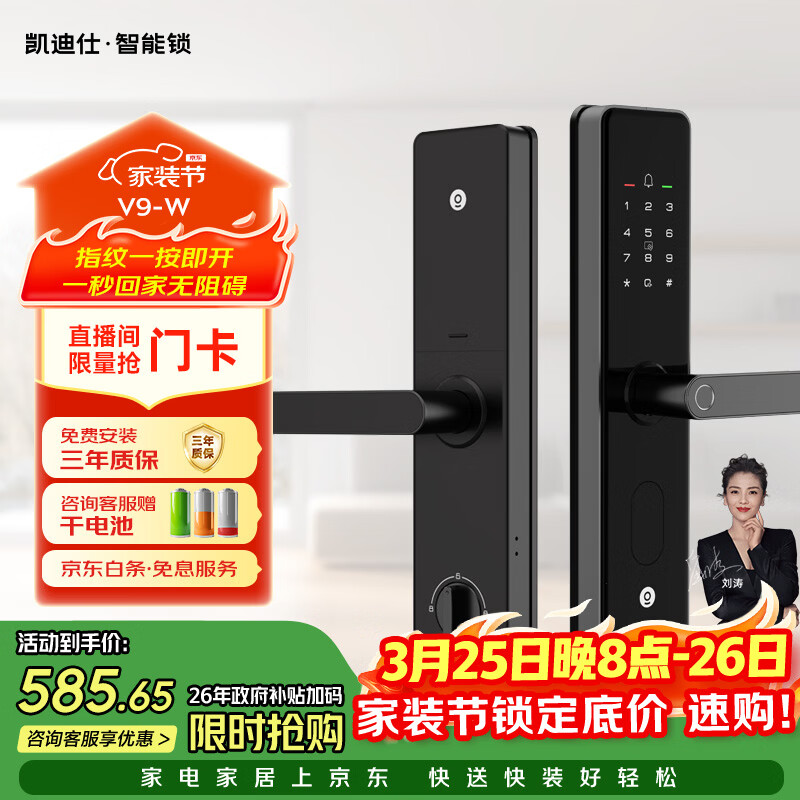 凯迪仕（KAADAS）智能门锁 指纹识别 防盗门锁密码锁 入户门电子智能锁 V9-W