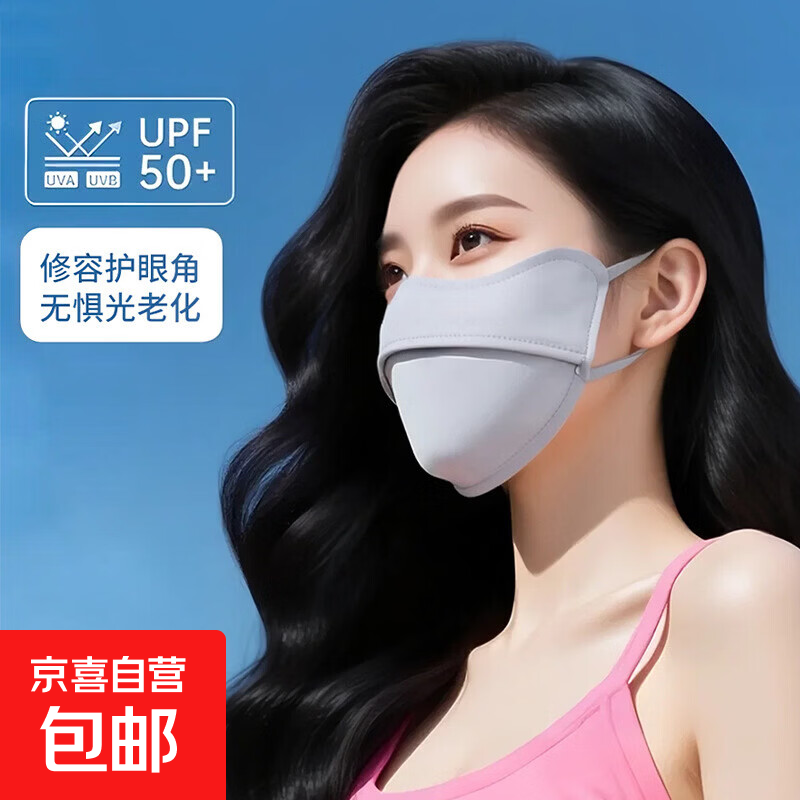 摩托车护颈冰丝护眼角防晒口罩女3d立体防紫外线遮防护透气鱼骨 深灰色+黑色