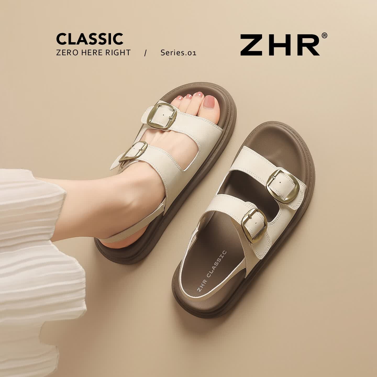 ZHR则则凉鞋女夏季复古外穿沙滩鞋女软底休闲平底勃肯鞋AY360米黄38