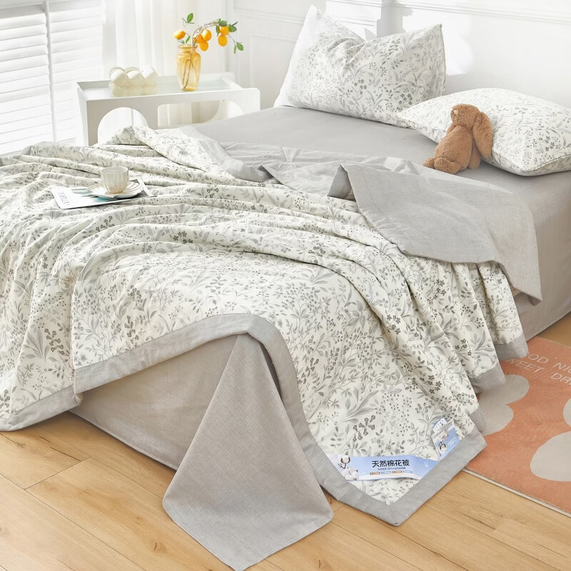 恒源祥被子空调被 新疆纯棉A类可机洗夏凉被双面AB版学生宿舍卧室夏凉被 【全棉夏被】-叶舞轻扬 150cm*200cm【单被】