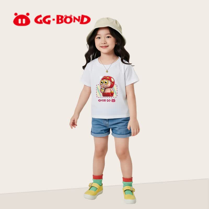 猪猪侠（GG·BOND）儿童运动T恤女童吸湿速干2026新款圆领短袖T恤夏季凉感正肩打底衫 白色 凉感冰瓷T 150