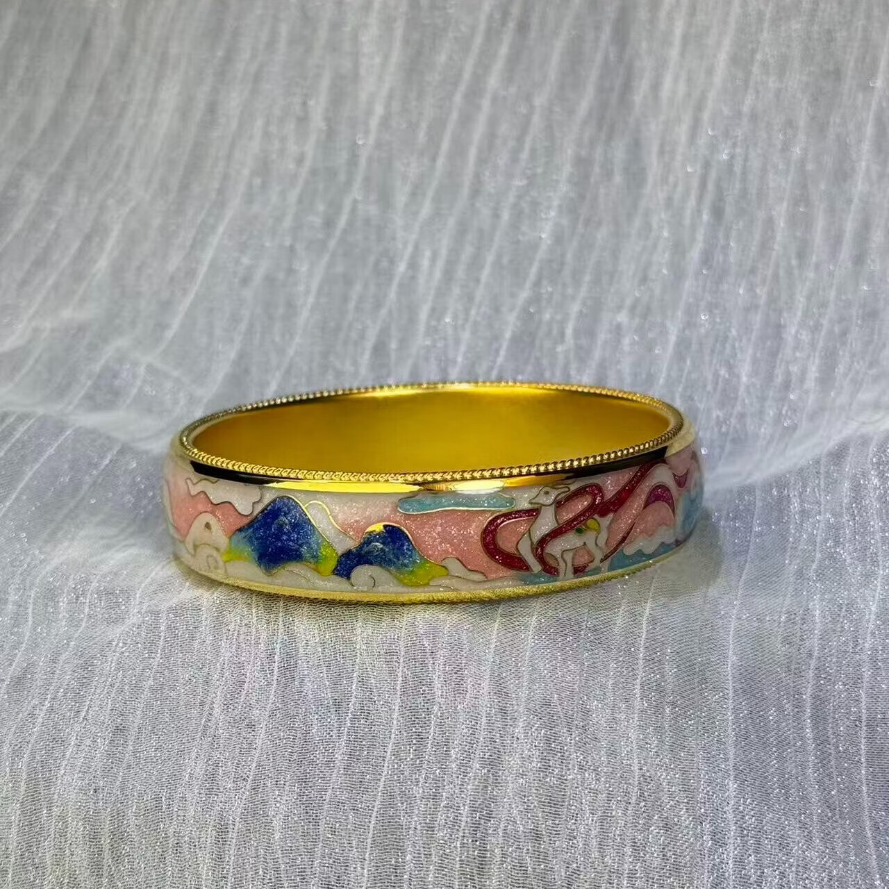 钻之银足银拍平珐琅彩手镯 黄色 60圈口约60克