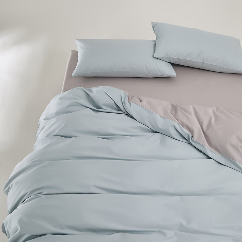 顶柔（DINGROU）净棉柔序贡缎长绒棉拼色纯棉四件套100%全棉床上用品床单被套 爱丽丝蓝 1.8-2.0米床 床单款 （被套220*240cm）