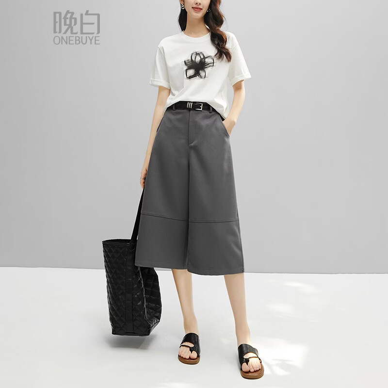 晚白【新品】2026年春款经典高腰裤子遮肉显瘦气质通勤阔腿裤女 灰色 26
