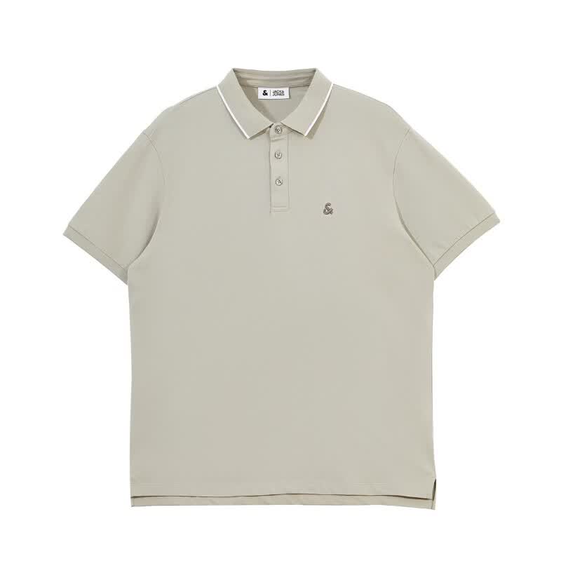 杰克·琼斯(JACK&JONES)26年新款polo衫男士夏季撞色翻领商务休闲刺绣logo短袖T恤男装 伦敦雾C02 M 175