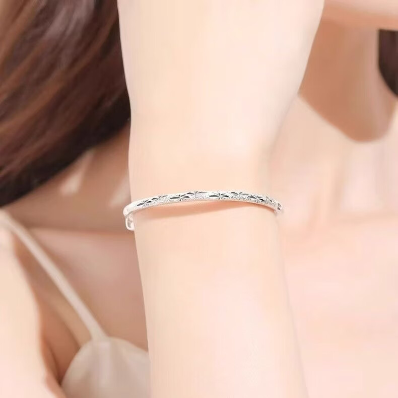 宅女之城满天星手镯女推拉款实心925 银色镯小众七夕情人节礼物送女友老婆 满天星手镯S-1【2个装】