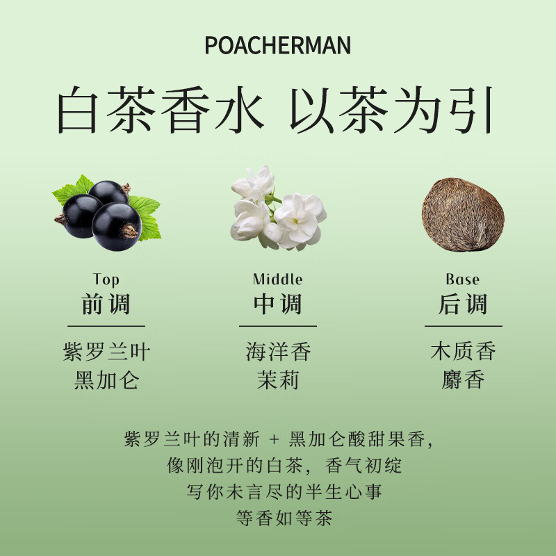 柏世曼（poacherman）白茶香水white tea男士茶叶味茶香清新淡雅淡香中性绿叶香水 【清新淡雅】21号白茶10ml