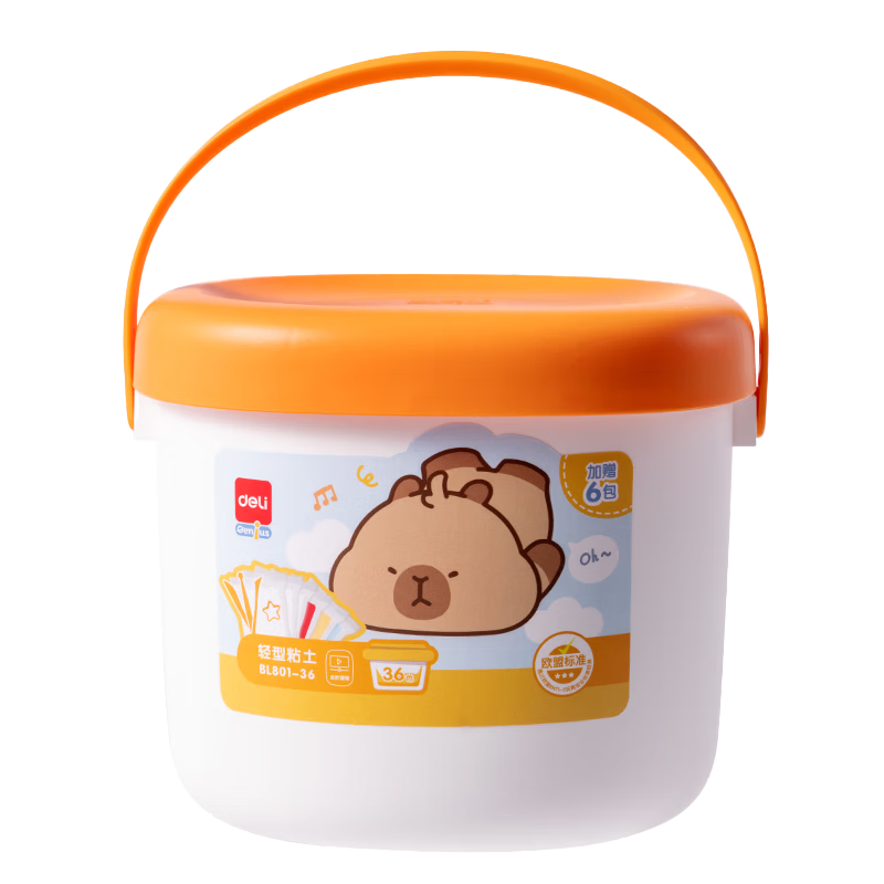 得力（deli）卡皮巴拉超轻粘土安全无毒儿童幼儿园专用豚鼠橡皮泥彩泥补充装122436色diy小学生玩具 【24色 共57包】擀杖工具+升级大号27包补充装