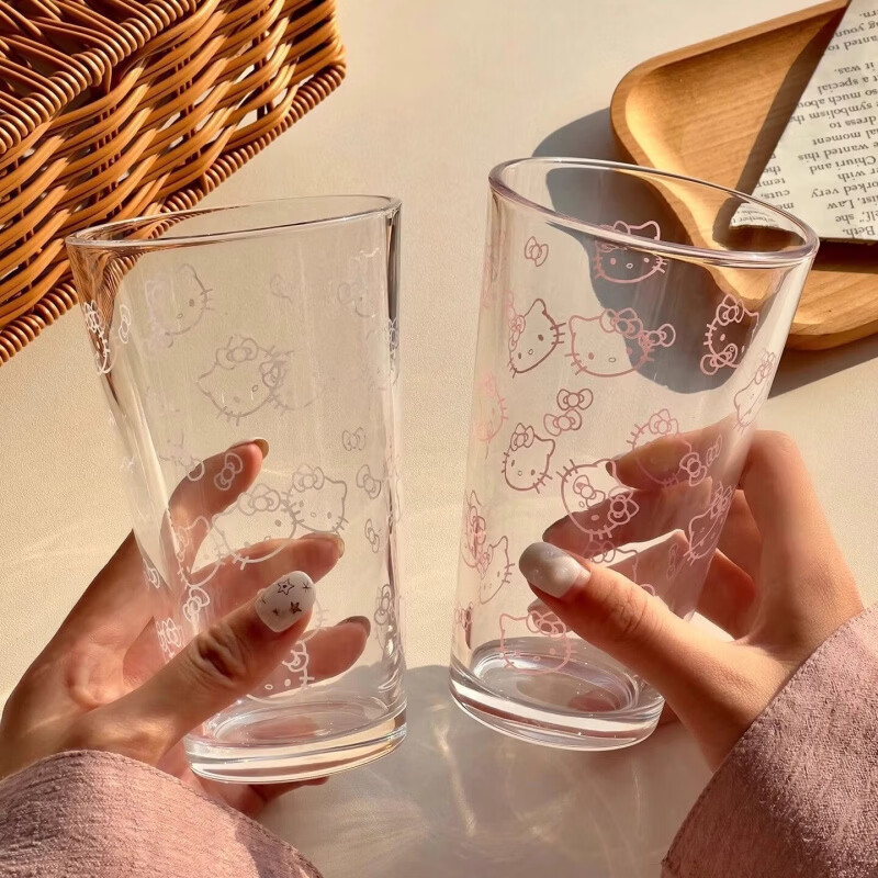 清洁JTTa 白色+粉色kt猫单杯(2只) 450ml玻璃杯
