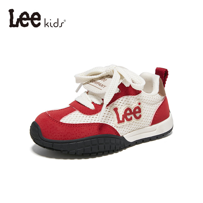 Lee童鞋春夏季新款儿童网面跑步鞋女大童透气运动鞋男童 X0196 米红 29 【建议脚长178-183mm】