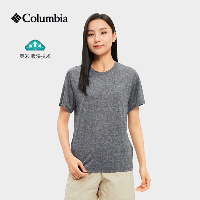 Columbia哥伦比亚户外春夏情侣吸湿排汗透气运动圆领短袖T恤AE1419 011男女通用 L (180/100A)