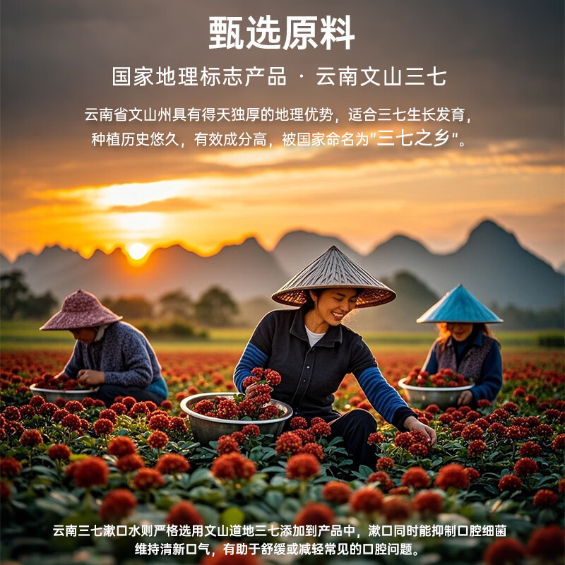 三七云南三七漱口水300ml清新口气抑制口腔细菌减轻牙龈问题薄荷口味 【3瓶】绿茶漱口水300ml