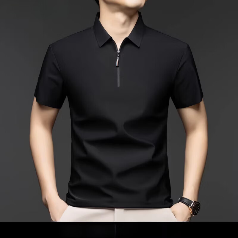 丨利郎丨利郎桑蚕丝短袖t恤男士夏季新款翻领男士休闲纯色高端拉链polo衫 豆绿色 4XL 190【建议180-200斤】