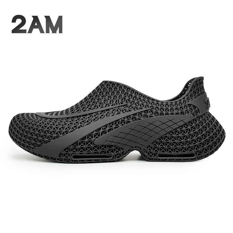 2AM3D一体打印男士休闲鞋时尚百搭厚底健步鞋透气舒适4D网面鞋 黑色 39
