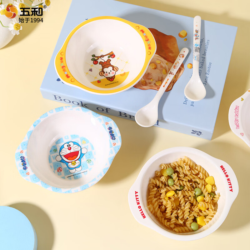 五和(WUHE)婴儿辅食碗宝宝碗专用婴幼儿米糊小碗单柄双耳耐摔防烫儿童餐具 【哆啦A梦】辅食碗+杯+勺