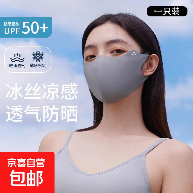 立体款防晒口罩女高颜值遮阳百搭显脸小薄款透气夏季冰丝防晒 -深灰色 1个