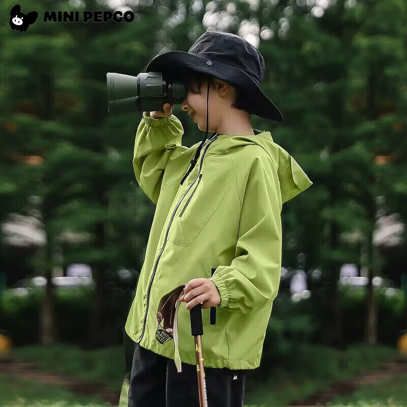 小猪班纳（PEPCO）儿童户外防水冲锋衣春秋款中大童外套休闲运动潮流百搭童装 苍灵绿(胸袋) 140 建议身高135-140cm 【足码-正码正拍】