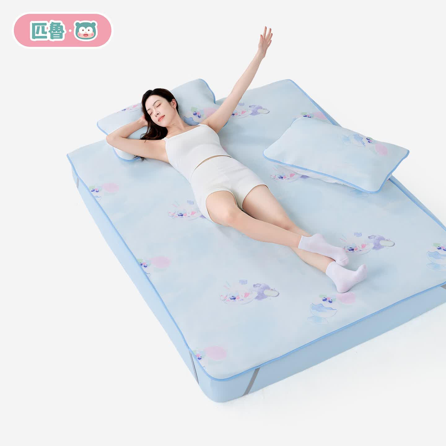匹鲁儿童凉席婴幼儿A类抗菌可机洗折叠夏季家用双人空调凉感凉席件套 蓝莓冰 120*200cm(单凉席) 京东折扣/优惠券