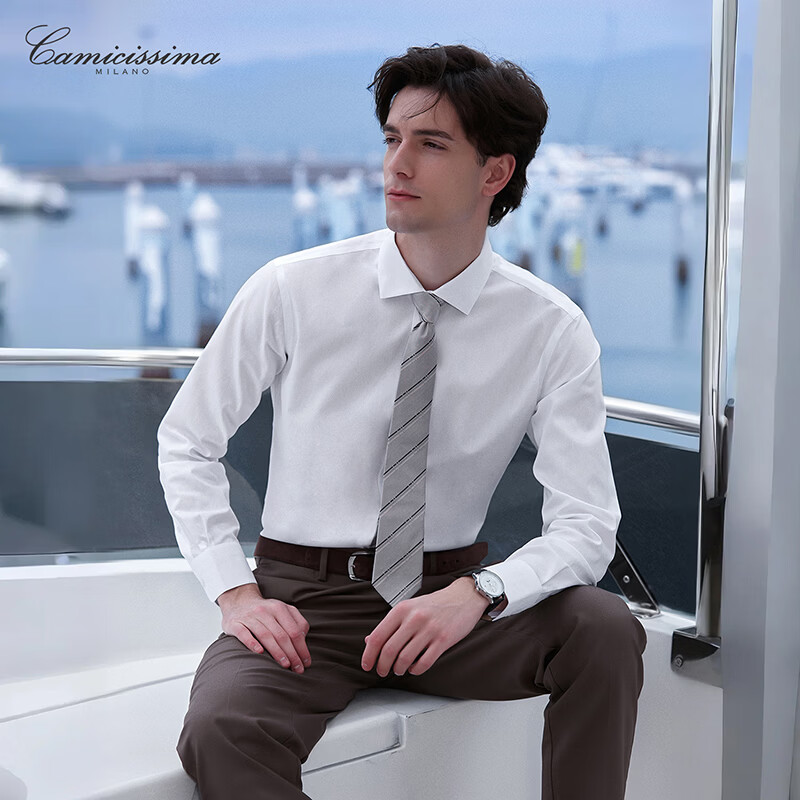 恺米切（CAMICISSIMA）【意大利品牌】男士免烫衬衫6色高级感商务休闲春夏款衬衣 店铺主推（修身）IBC5PC02MSD11 40