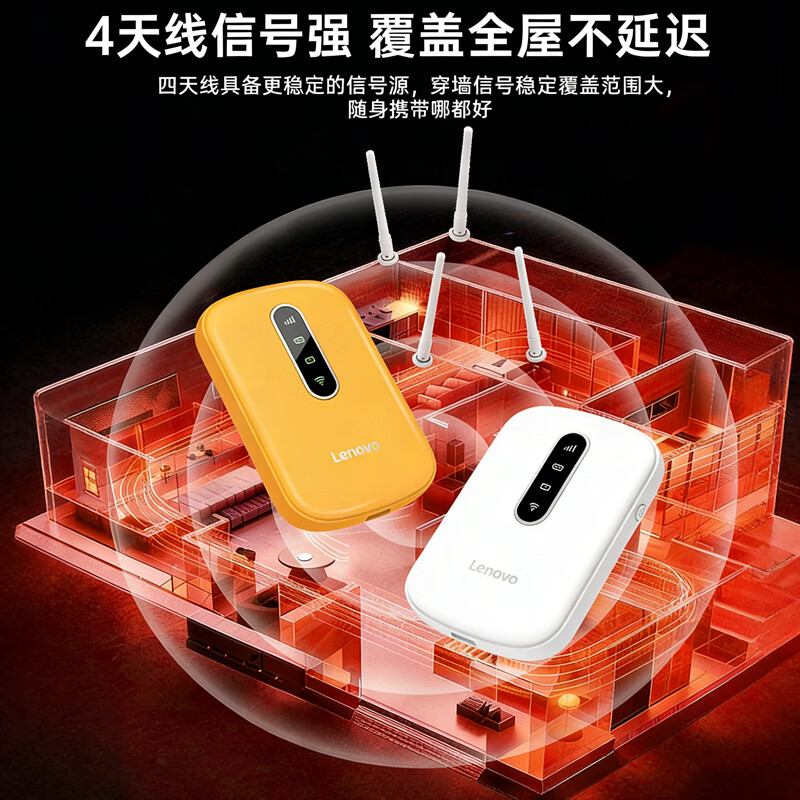 联想(lenovo)移动随身wifi免插卡高速车载4G路由器无线流量2026新款全国通用网卡cpe5G便携热点YM25 活力橙 不限速不虚标月享1500G流量