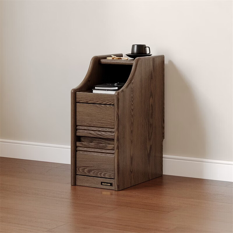 全友（QUANU）家居峡谷实木落地床头柜窄款卧室家用迷你收纳储物置物柜沙发边柜 【深胡桃色 | 红橡木】床头柜