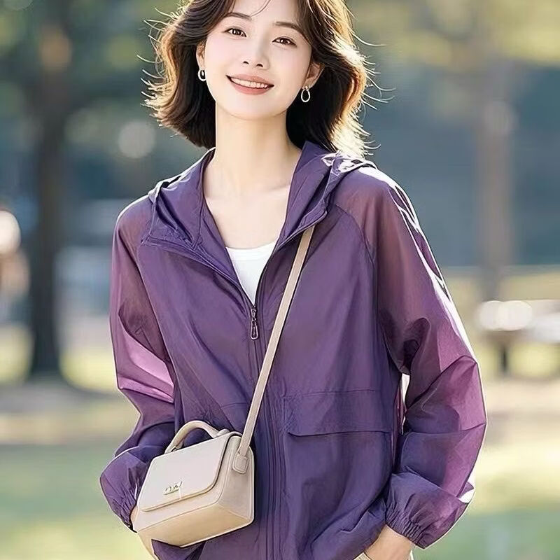 2026夏季超火小众不撞款洋气休闲慵懒风百搭轻薄紫色防晒外套女装 紫色 3XL 建议【140-155斤】