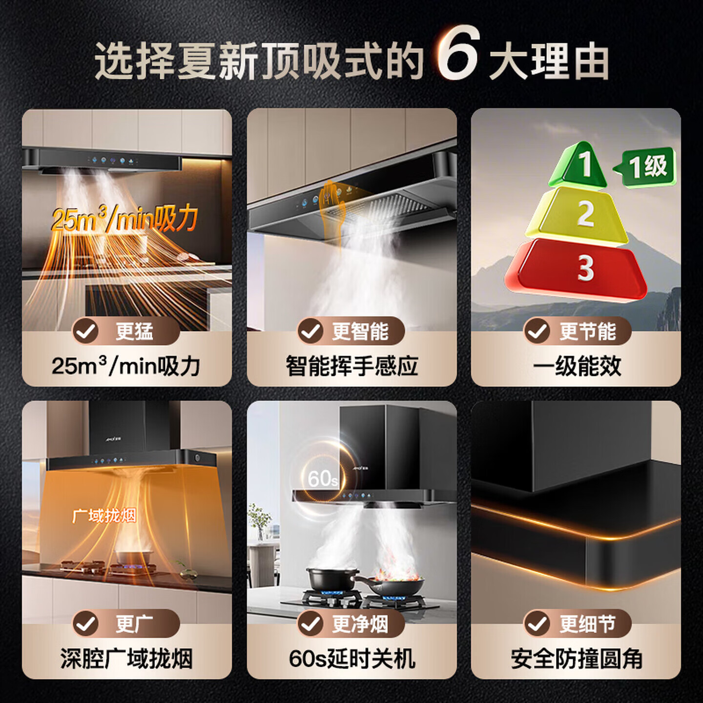 夏新抽油烟机家用大吸力欧式变频挥手感应智能操控全煤感声控静音一级能效省电T型增压不倒灌厨房电器 标配款+90五键小屏+静吸+自动清洗 上门安装