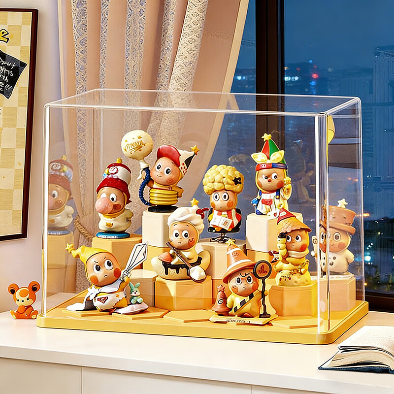 纳份爱手办柜展示柜盲盒展示盒泡泡玛特展示架收纳盒亚克力玩偶手办盒子 简约款【积木款】混色 加厚PET/带盖防尘/送无痕胶