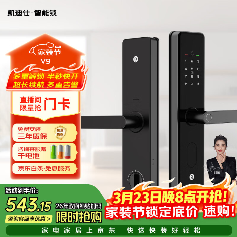 凯迪仕（KAADAS）智能门锁 指纹锁 防盗门锁密码锁 入户门电子智能锁 V9