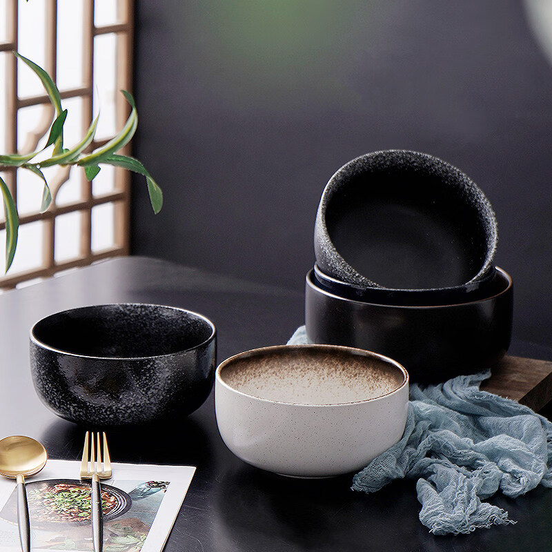 日式陶瓷复古汤碗沙拉碗餐具法海钵拉面碗大号浓汤碗家用大碗面碗 6.5寸-蓝线法海碗+筷子