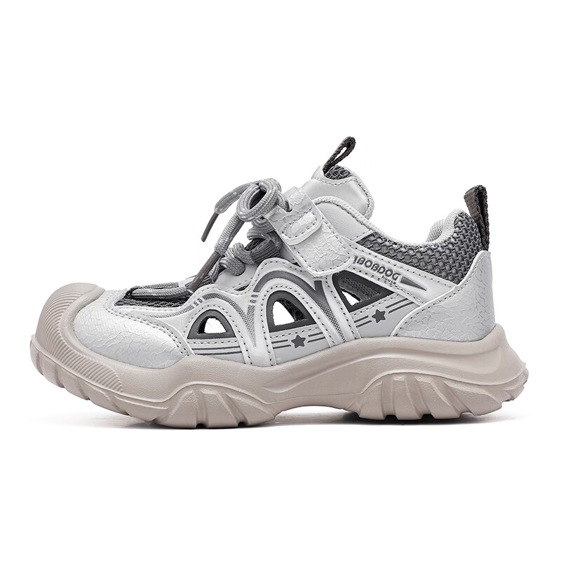 巴布豆(BOBDOG)童鞋男童夏季镂空运动鞋2026儿童跑步鞋网面透气休闲鞋女孩老爹鞋 浅麻灰/铅灰 26 适合脚长15.2cm