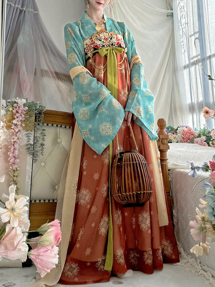 汉虞葵绾花辞|唐制复原款齐胸襦裙汉服女套装2026新款春夏季超仙气古装 绾花辞|蓝色上衣+红色齐胸裙+披帛+肩带 XL 京东折扣/优惠券