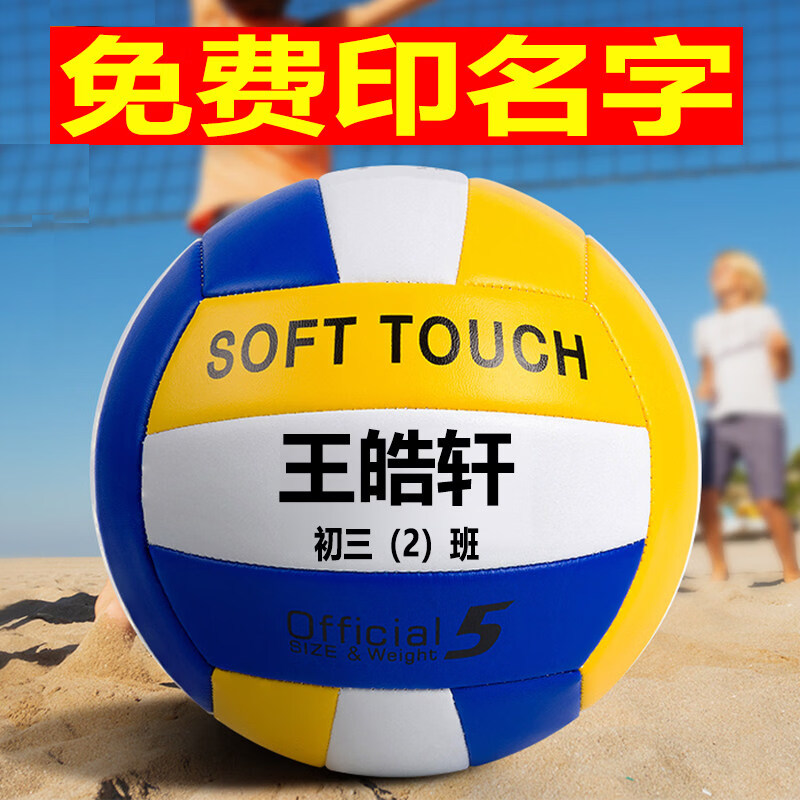 澳颜莱刻印名字5号排球中考学生专用排球初中生小学皮软式硬排训练 5号 标准中考软排球【印名字】_打气筒+气针+网兜
