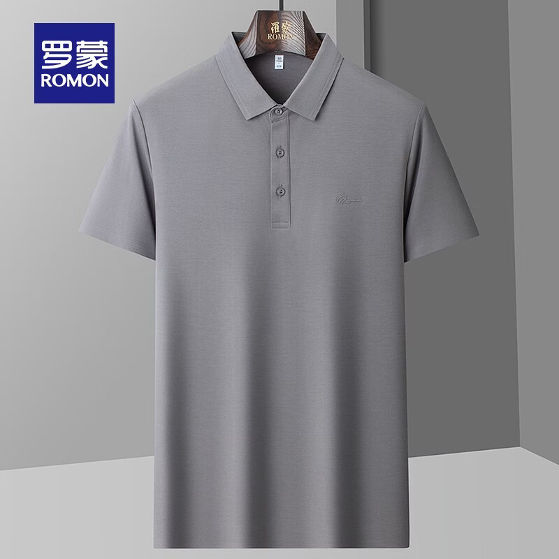 罗蒙（ROMON）冰丝凉感短袖T恤男夏季新款中青年商务休闲polo领上衣 DS6802灰色 L (175) 【建议110-135斤】