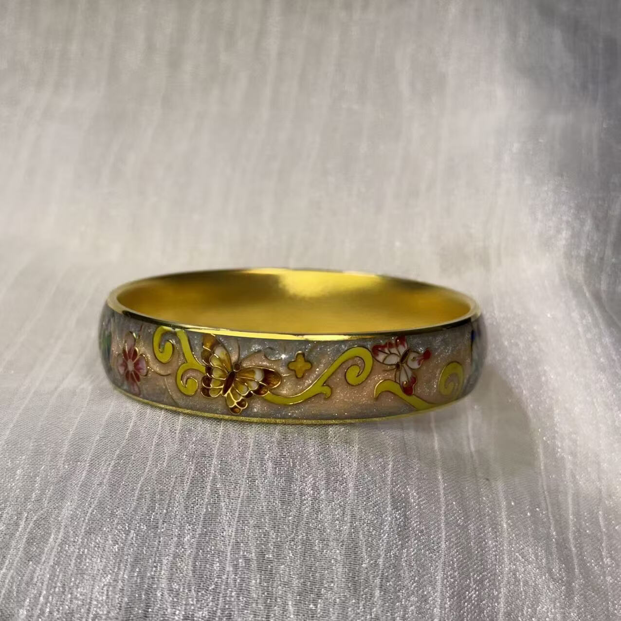 钻之银足银999鎏金拍平珐琅彩手镯 黄色 60圈口约60克